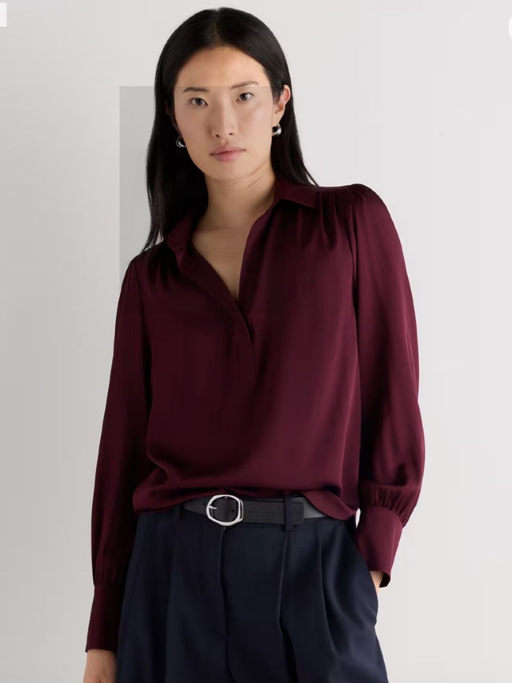Quince Washable Silk Split Neck Blouse Wine Tasting Medium Quiet Luxury